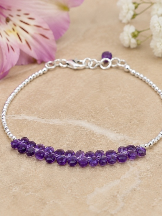 Szendrei Jewelry - New Handcrafted Natural Amethyst Bracelet Sterling Silver Karen Hill Tribe Beads
